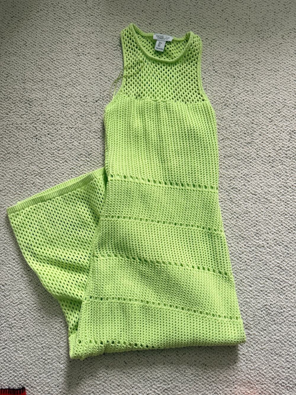 Rachel Zoe Dress Womens S Yellow Lime Green Knit Crochet Tank Racerback Long